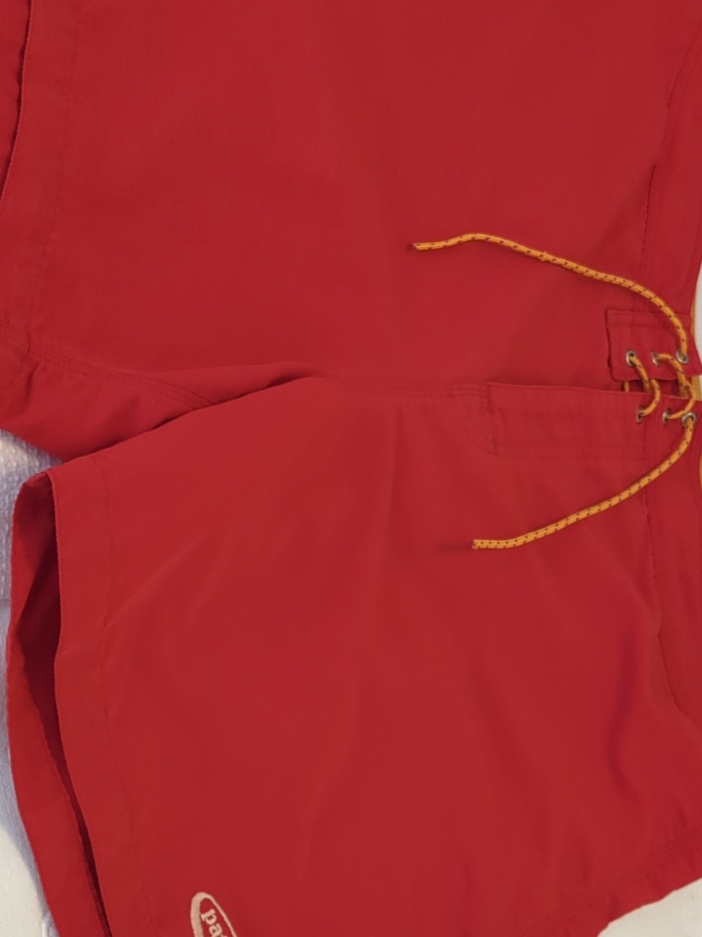 Patagonia Red Board Shorts with Yellow Drawcord
